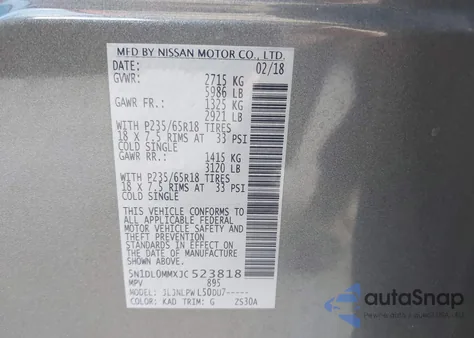 2018 Infiniti Qx60 z USA, uszkodzony, nr VIN 5N1DL0MMXJC523818